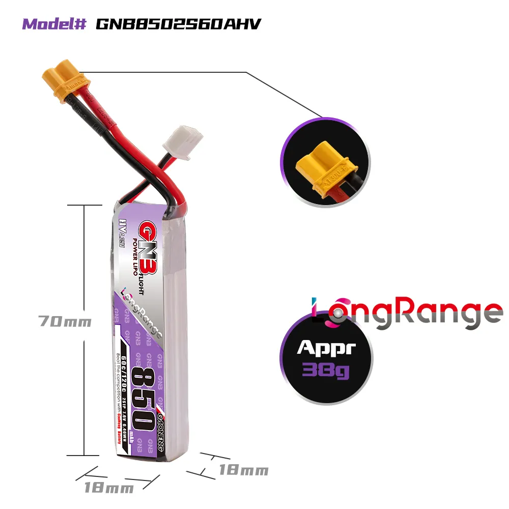 GAONENG GNB LiPo Battery 850mA - đánh giá và giá Drone Battery Connector