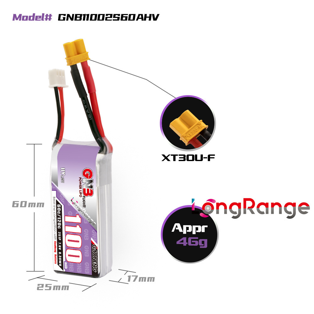 GNB 1100mAh 2S 3S 4S 6S 60C/12 - đánh giá và giá Drone Battery Connector