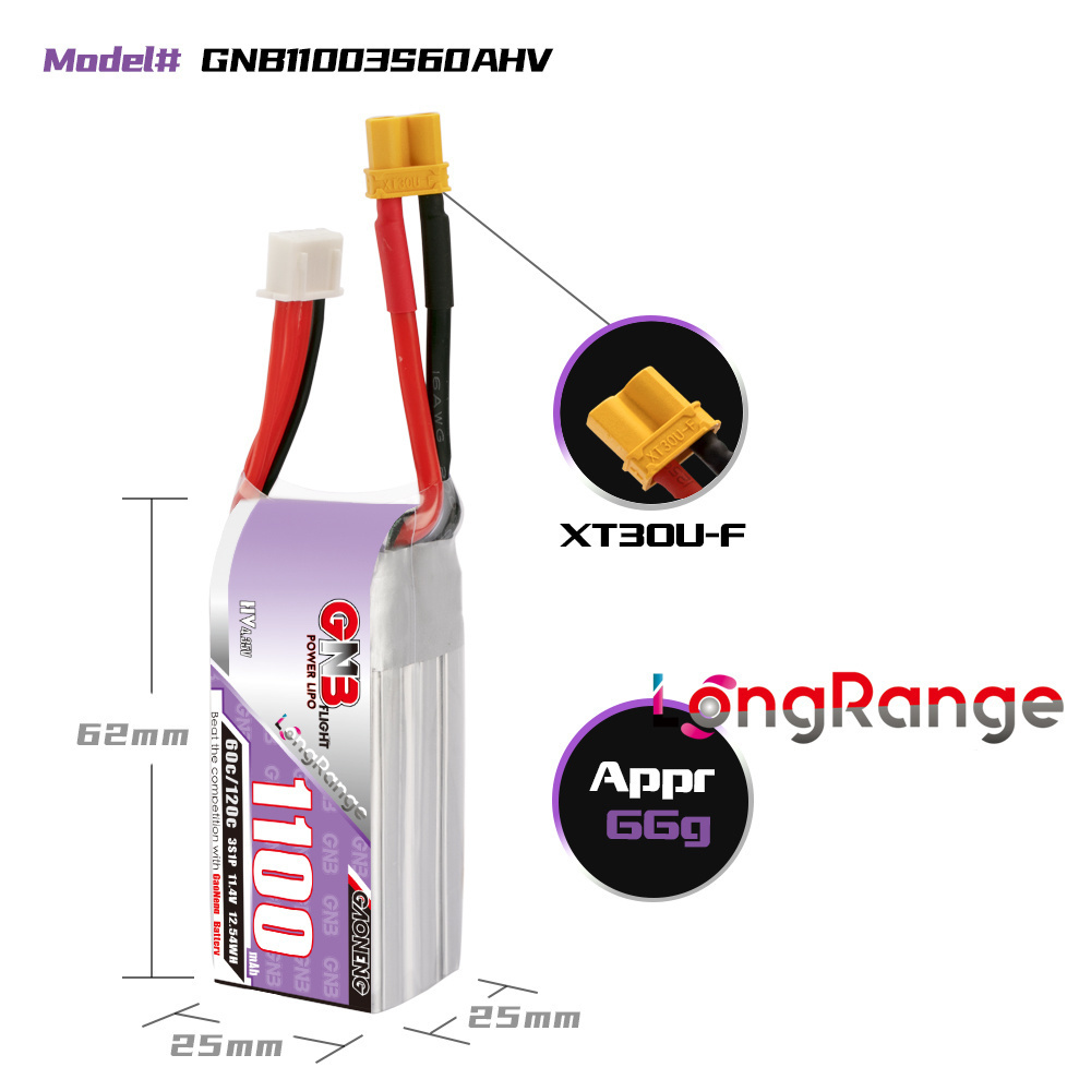 GNB 1100mAh 2S 3S 4S 6S 60C/12 - đánh giá và giá Drone Battery Connector