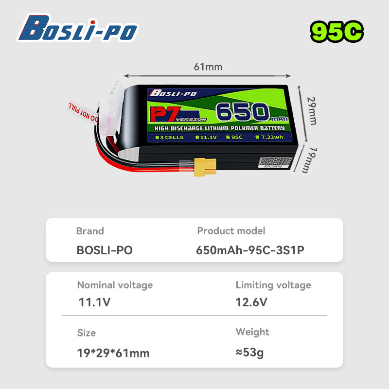 Boslipo P7 Version 650mAh 95C  - đánh giá và giá Drone Battery 3S