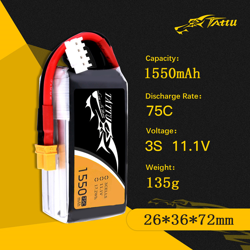 TATTU 3S 11.1V 1550mAh 75C LiP - đánh giá và giá Drone Battery Connector
